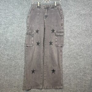 Hot Topic Jeans Womens 3 Gray Wash Wide Leg Baggy Stars Skater Goth Punk Y2K